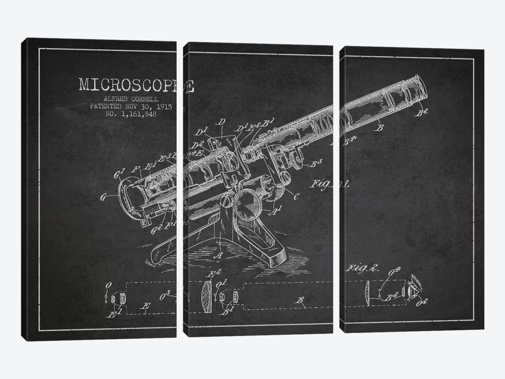 Microscope Charcoal Patent Blueprint by Aged Pixel 3-piece Canvas Artwork