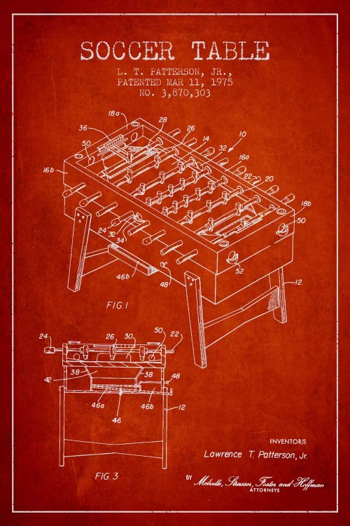 Soccer Table Red Patent Blueprint