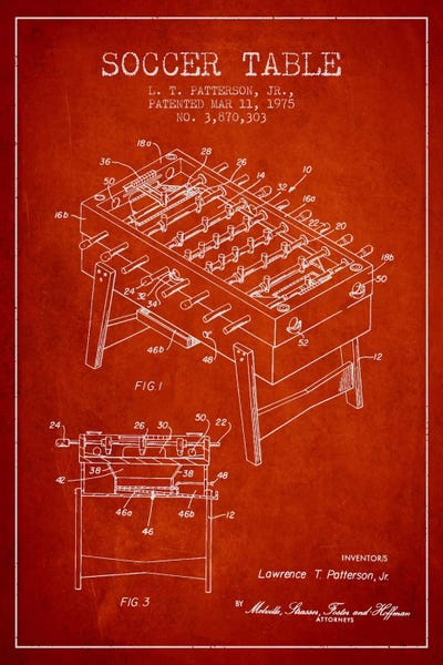 Soccer: Soccer Table Red Patent Blueprint by Aged Pixel