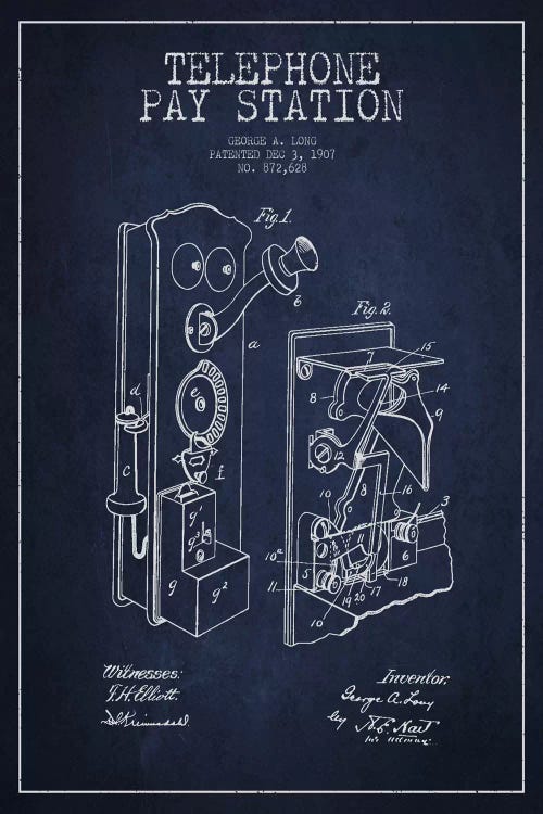 Long Telephone Blue Patent Blueprint by Aged Pixel wall art