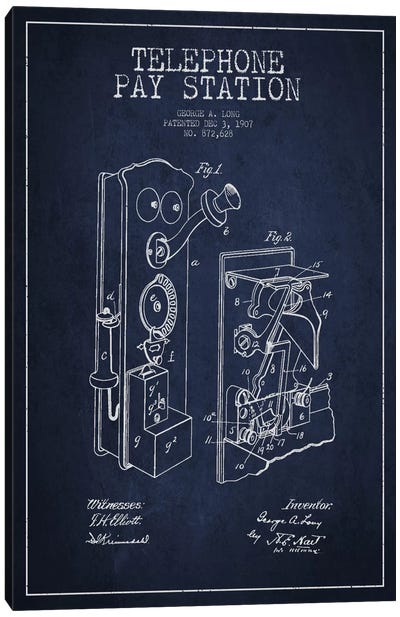 Long Telephone Blue Patent Blueprint Canvas Art Print