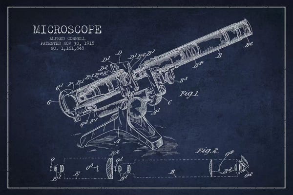 Medical & Dental Blueprints: Microscope Navy Blue Patent Blueprint by Aged Pixel