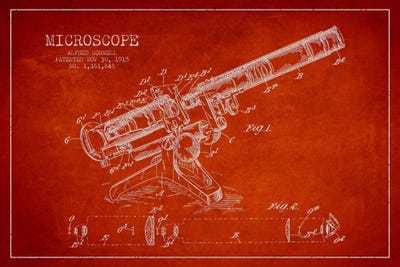 Microscope Red Patent Blueprint by Aged Pixel framed wall art