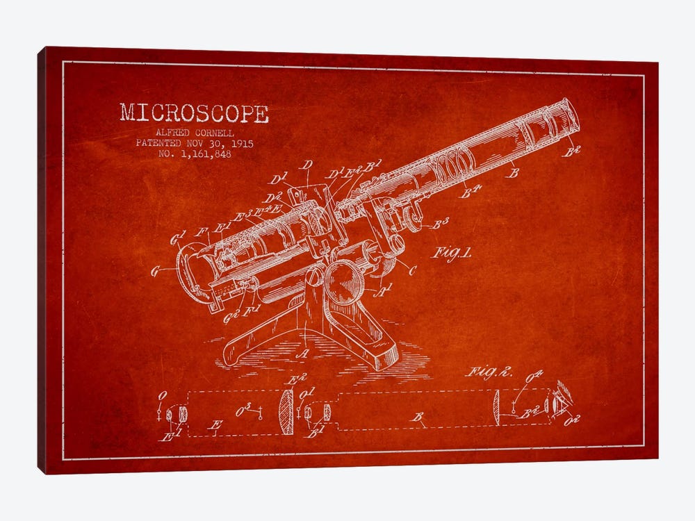 Microscope Red Patent Blueprint by Aged Pixel 1-piece Canvas Art Print