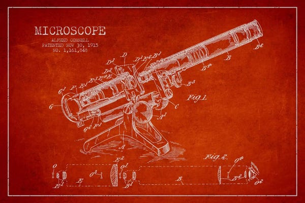 Medical & Dental Blueprints: Microscope Red Patent Blueprint by Aged Pixel