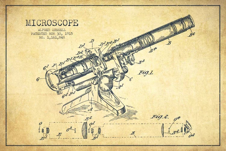 Microscope Vintage Patent Blueprint by Aged Pixel wall art