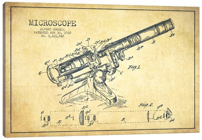 Microscope Vintage Patent Blueprint Canvas Art Print - Medical & Dental Blueprints