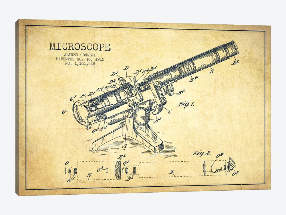 Microscope Vintage Patent Blueprint 1-piece Canvas Art