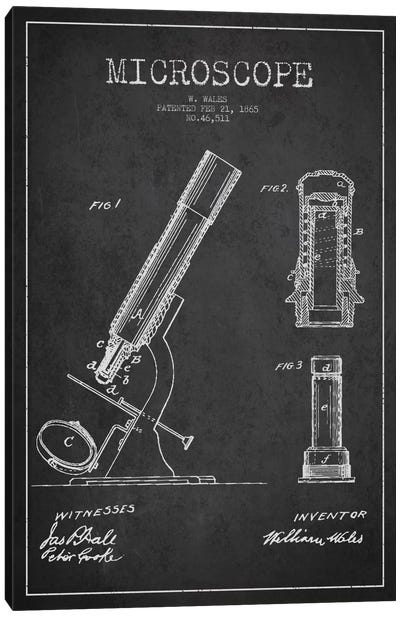 Microscope Charcoal Patent Blueprint Canvas Art Print - Aged Pixel: Medical & Dental