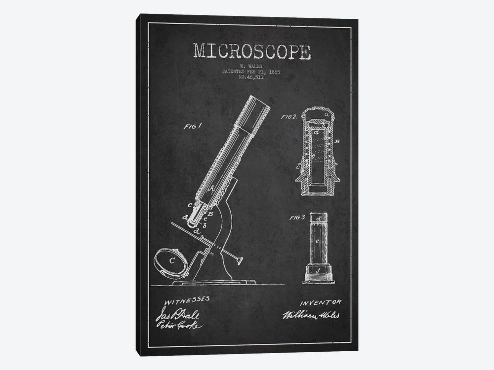 Microscope Charcoal Patent Blueprint by Aged Pixel 1-piece Canvas Art Print