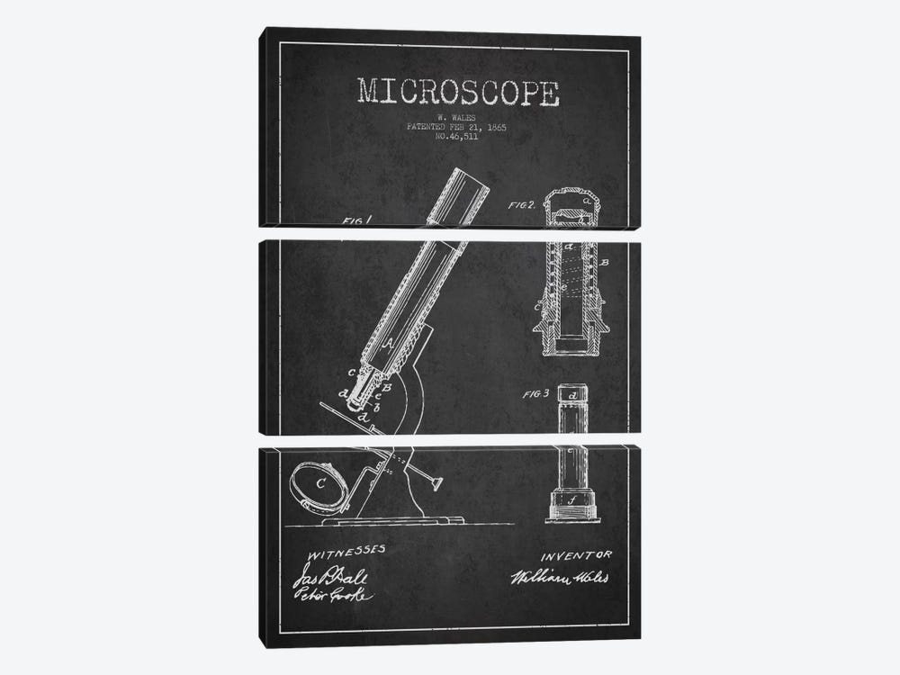 Microscope Charcoal Patent Blueprint by Aged Pixel 3-piece Canvas Art Print
