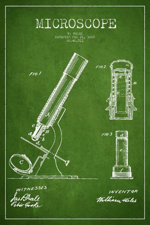 Microscope Green Patent Blueprint by Aged Pixel wall art