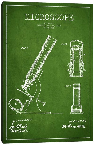 Microscope Green Patent Blueprint Canvas Art Print