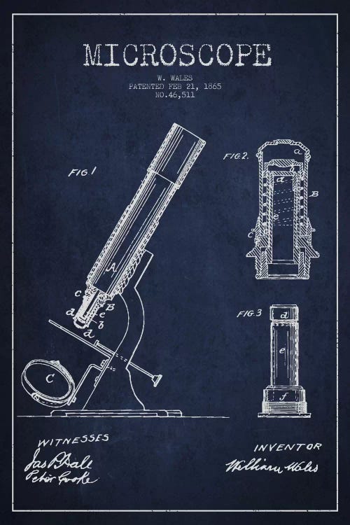 Microscope Navy Blue Patent Blueprint