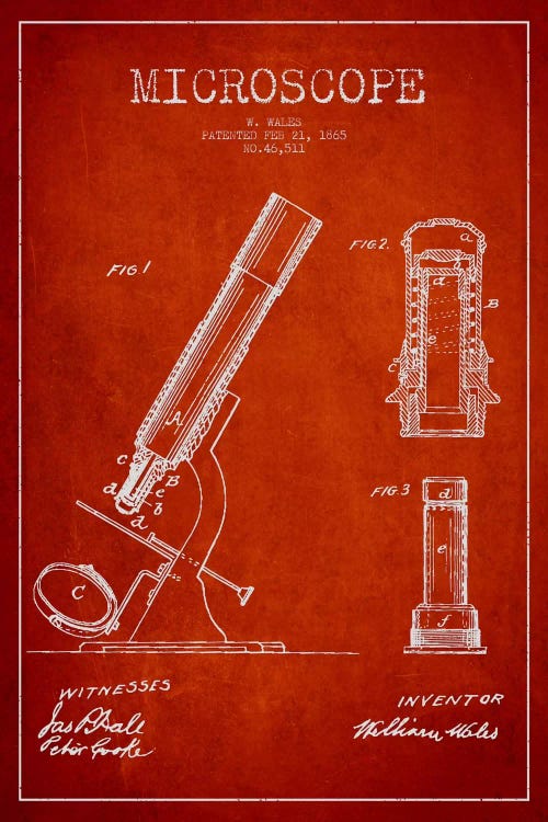 Microscope Red Patent Blueprint