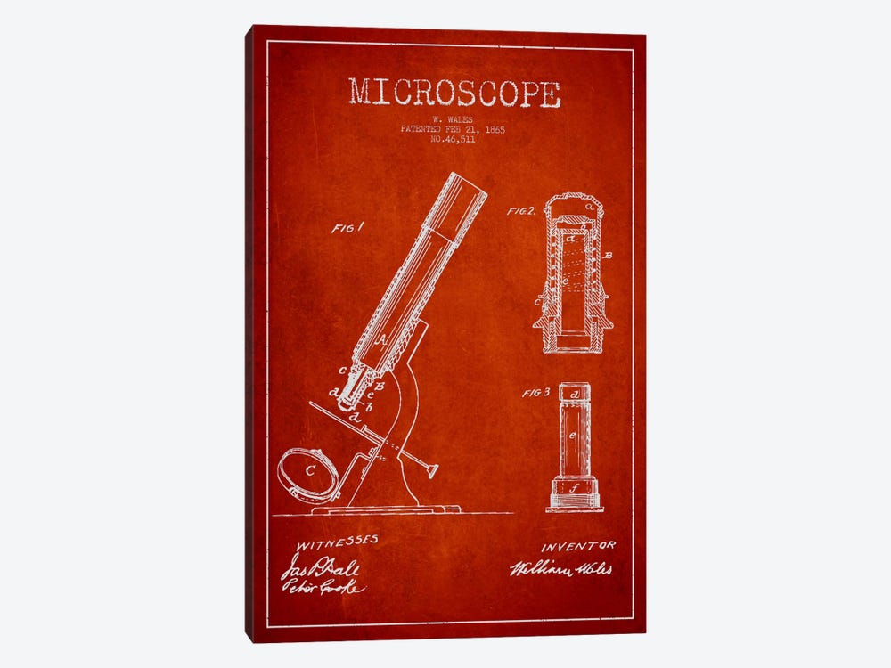 Microscope Red Patent Blueprint 1-piece Canvas Art