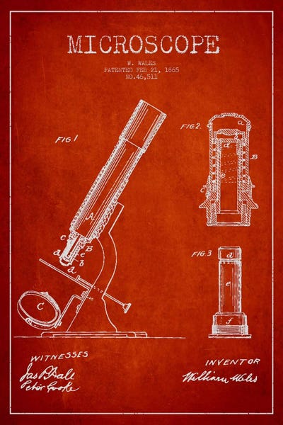 Medical & Dental Blueprints: Microscope Red Patent Blueprint by Aged Pixel