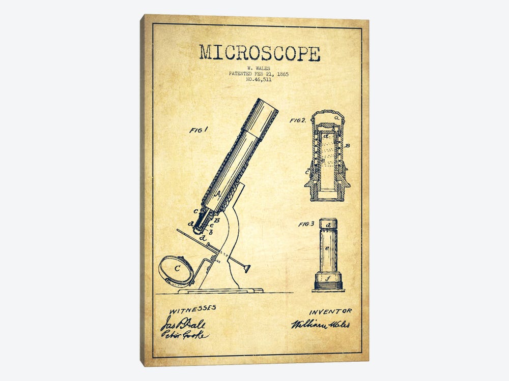 Microscope Vintage Patent Blueprint by Aged Pixel 1-piece Art Print