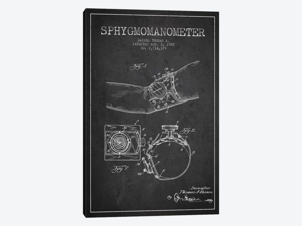 Sphygmomanometer Charcoal Patent Blueprint by Aged Pixel 1-piece Canvas Art