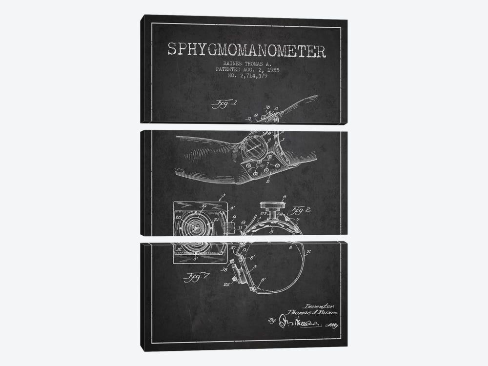 Sphygmomanometer Charcoal Patent Blueprint by Aged Pixel 3-piece Canvas Artwork
