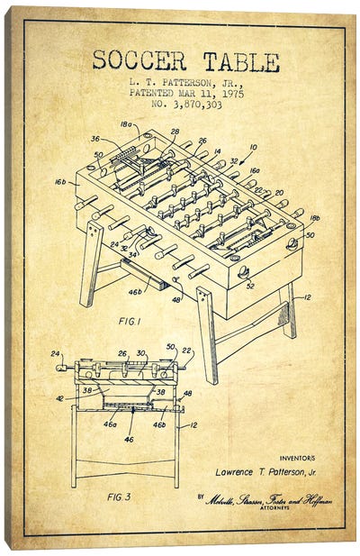 Soccer Table Vintage Patent Blueprint Canvas Art Print - Aged Pixel: Toys & Games