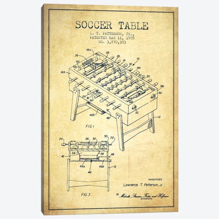 Soccer Table Vintage Patent Blueprint Canvas Print #ADP170} by Aged Pixel Canvas Art Print