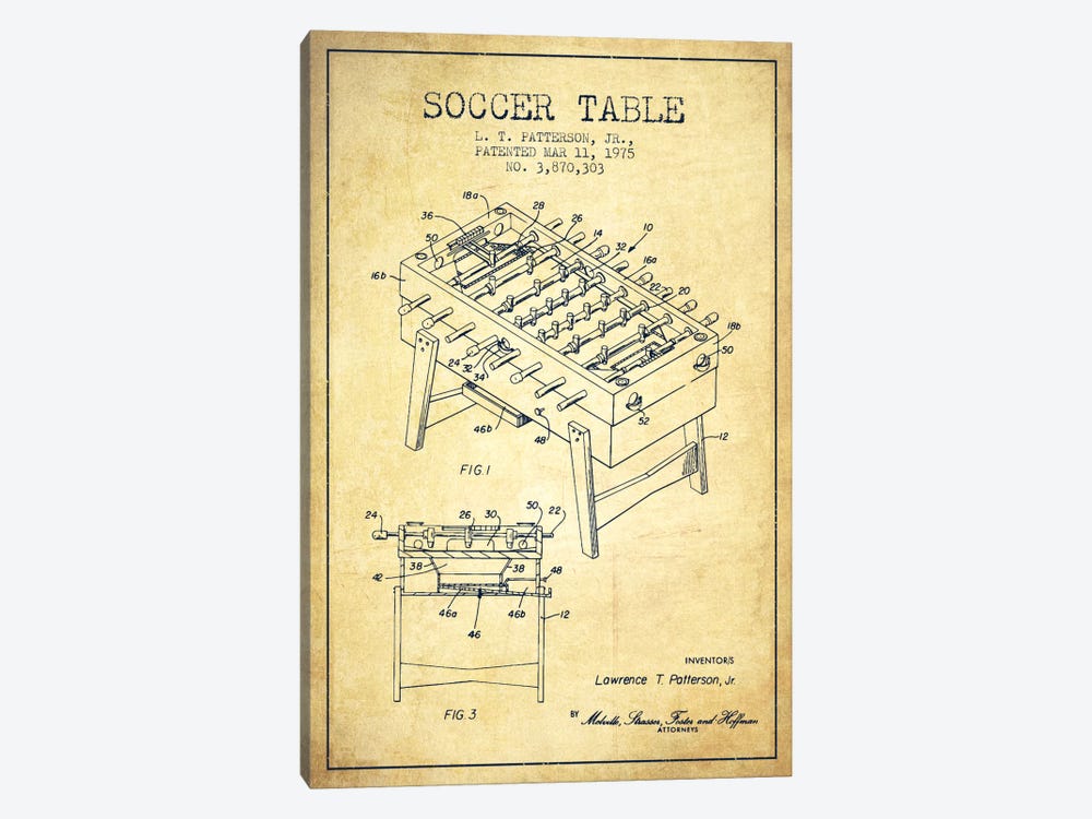 Soccer Table Vintage Patent Blueprint by Aged Pixel 1-piece Art Print