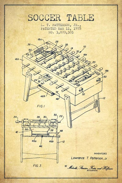 Toy & Game Blueprints: Soccer Table Vintage Patent Blueprint by Aged Pixel