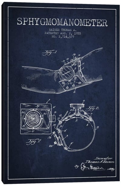Sphygmomanometer Navy Blue Patent Blueprint Canvas Art Print - Medical & Dental Blueprints