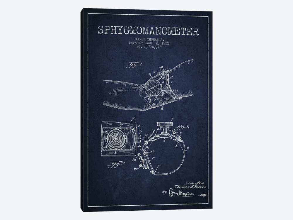 Sphygmomanometer Navy Blue Patent Blueprint by Aged Pixel 1-piece Art Print