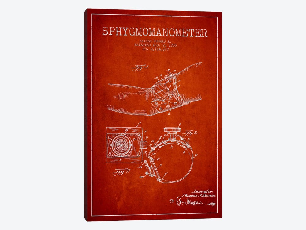 Sphygmomanometer Red Patent Blueprint by Aged Pixel 1-piece Canvas Artwork