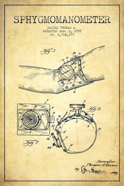Sphygmomanometer Vintage Patent Blueprint by Aged Pixel canvas print