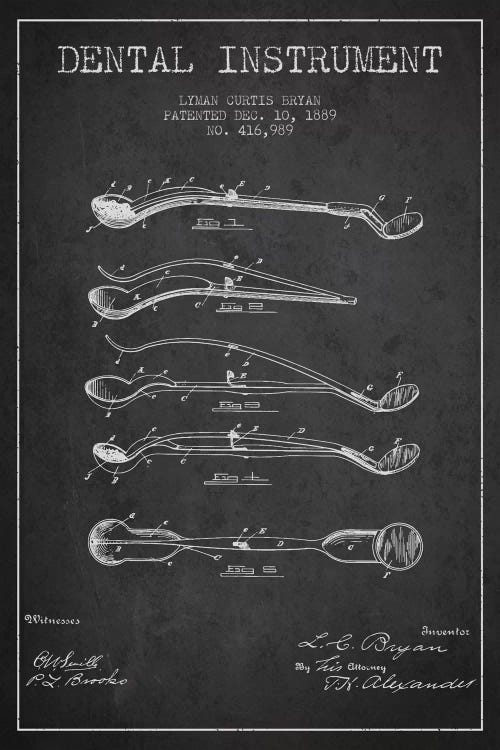 Dental Instrument Charcoal Patent Blueprint by Aged Pixel wall art