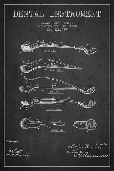 Medical & Dental Blueprints: Dental Instrument Charcoal Patent Blueprint by Aged Pixel