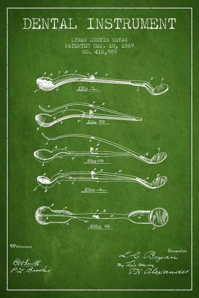 Dental Instrument Green Patent Blueprint by Aged Pixel canvas print