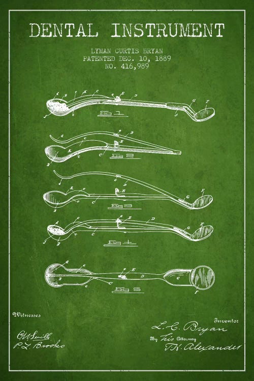 Dental Instrument Green Patent Blueprint