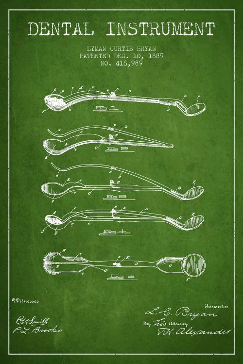 Dental Instrument Green Patent Blueprint by Aged Pixel wall art