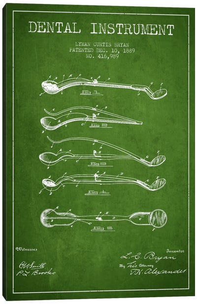 Dental Instrument Green Patent Blueprint Canvas Art Print