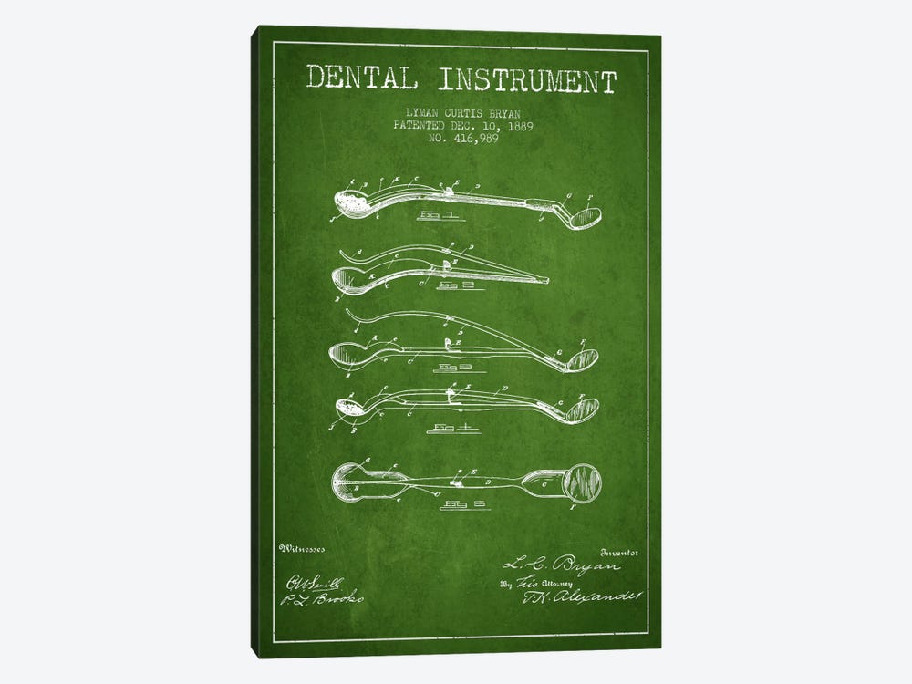 Dental Instrument Green Patent Blueprint by Aged Pixel 1-piece Canvas Art Print