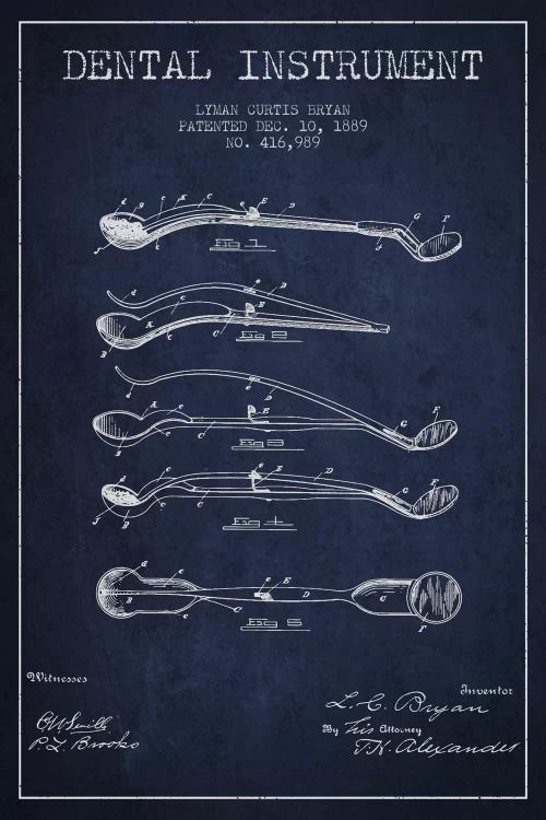 Dental Instrument Navy Blue Patent Blueprint by Aged Pixel wall art