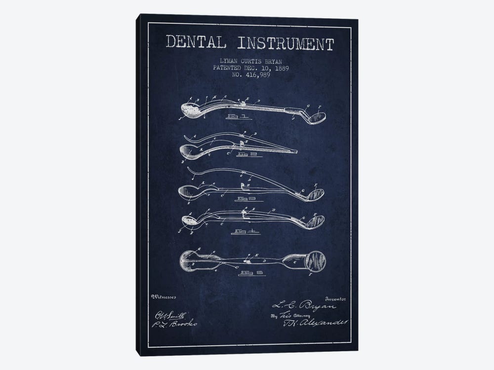 Dental Instrument Navy Blue Patent Blueprint by Aged Pixel 1-piece Canvas Artwork