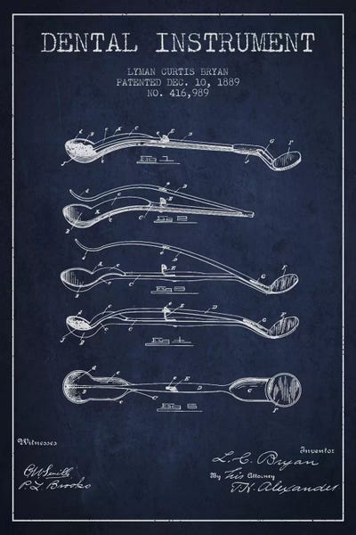 Medical & Dental Blueprints: Dental Instrument Navy Blue Patent Blueprint by Aged Pixel