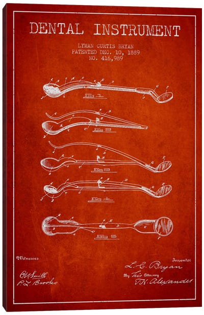 Dental Instrument Red Patent Blueprint Canvas Art Print - Aged Pixel: Medical & Dental