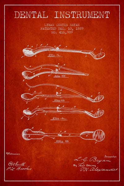 Medical & Dental Blueprints: Dental Instrument Red Patent Blueprint by Aged Pixel