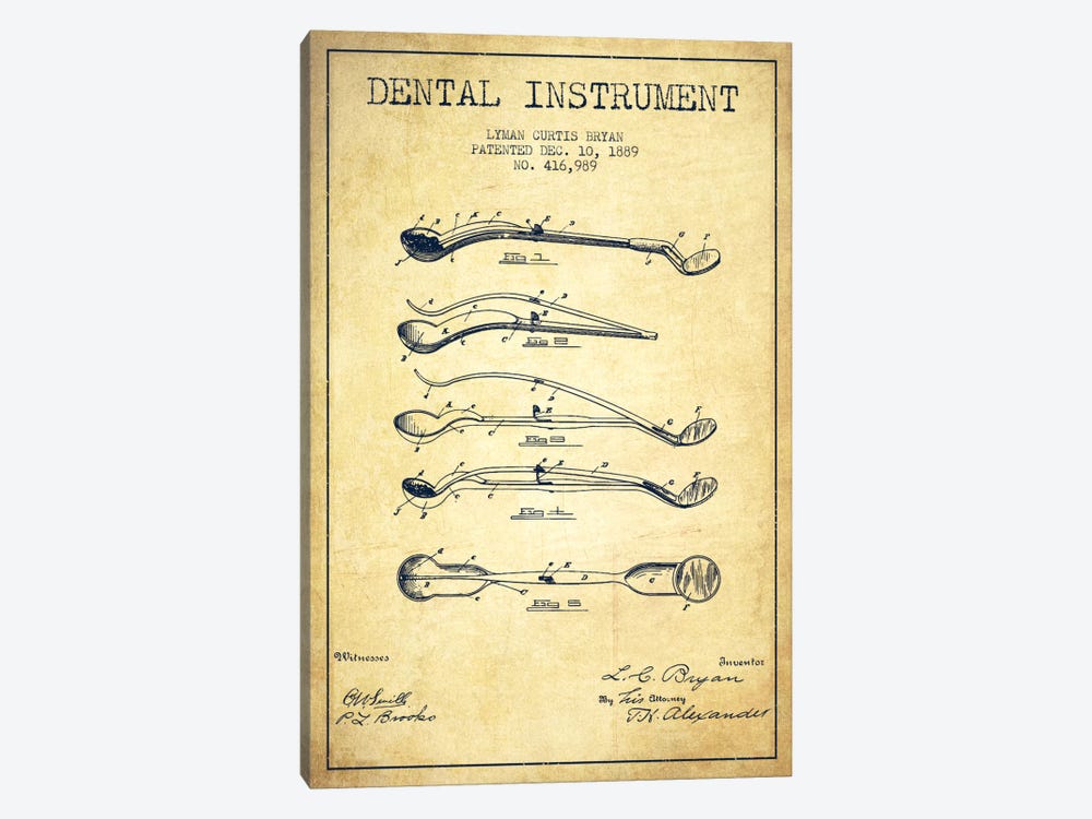 Dental Instrument Vintage Patent Blueprint by Aged Pixel 1-piece Canvas Art