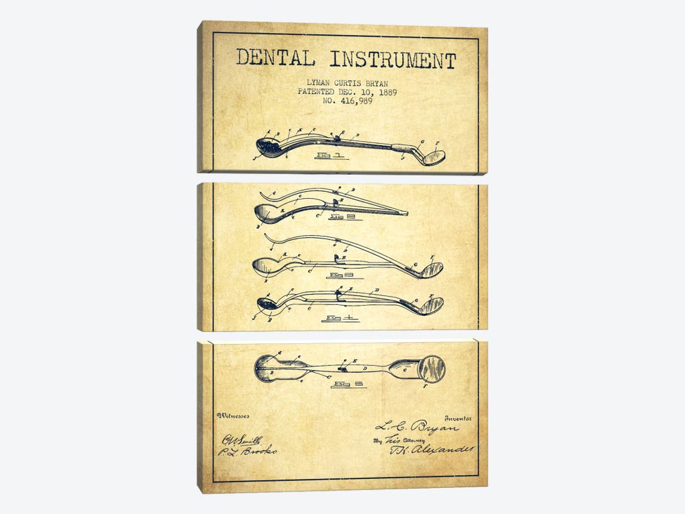 Dental Instrument Vintage Patent Blueprint by Aged Pixel 3-piece Canvas Art