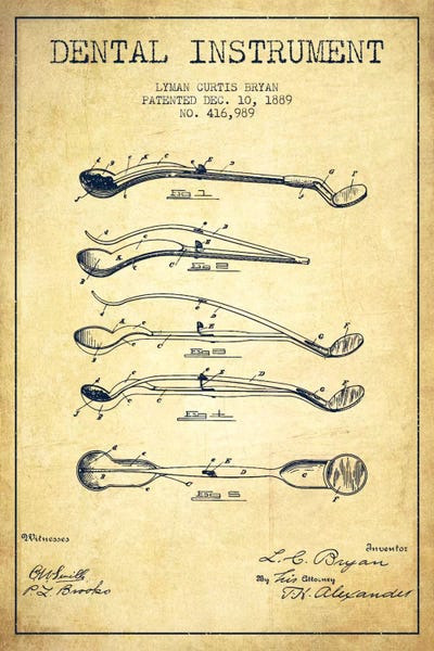 Medical & Dental Blueprints: Dental Instrument Vintage Patent Blueprint by Aged Pixel