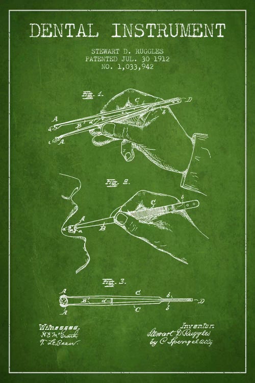 Dental Instrument Green Patent Blueprint