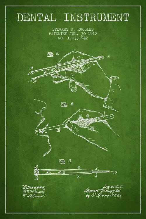 Dental Instrument Green Patent Blueprint by Aged Pixel wall art