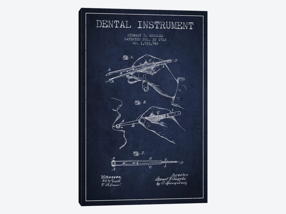 Dental Instrument Navy Blue Patent Blueprint by Aged Pixel 1-piece Canvas Artwork